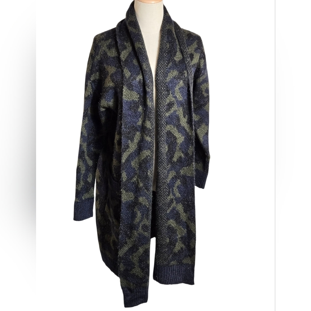 John + Jenn Anthropologie Camouflage Green And Black Open Front Cardigan
